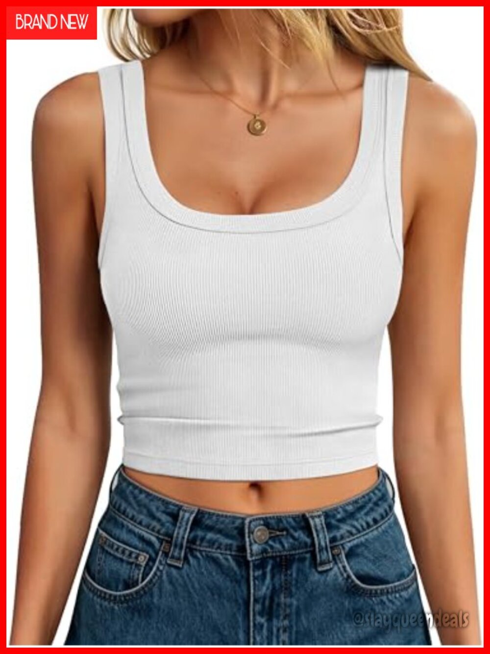 Womens Cropped Tank Top Scoop Neck Ribbed Cami Slim Fit Sleeveless